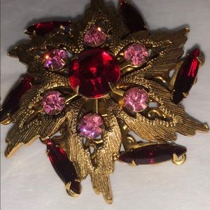 Vintage Red & Pink Brooch & Earrings